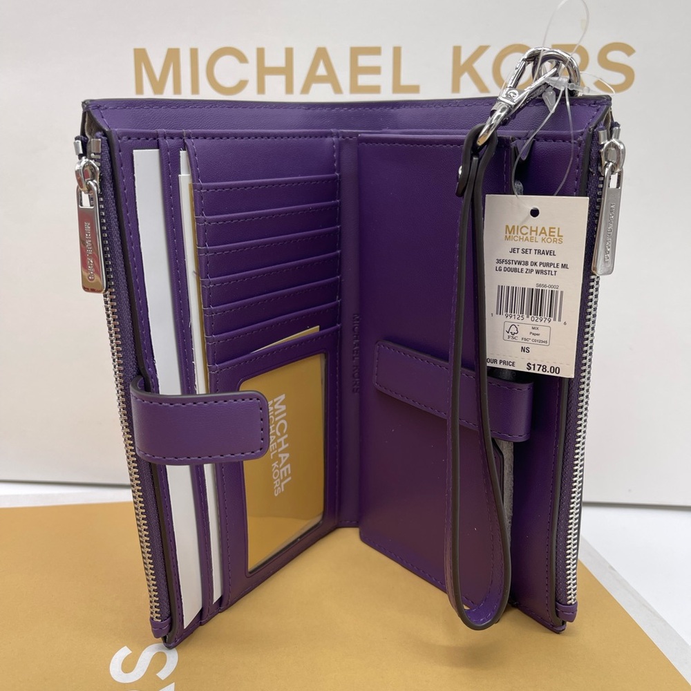 MICHAEL KORS Jet Set Large Ombré Signature Logo Double Zip Wristlet Phone Holder - Picture 5 of 16